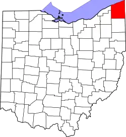 Karte von Ashtabula County innerhalb von Ohio
