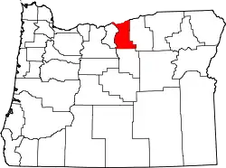 Karte von Gilliam County innerhalb von Oregon