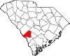 Karte von Barnwell County innerhalb von South Carolina