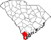 Karte von Jasper County innerhalb von South Carolina