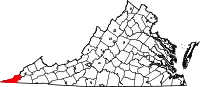 Karte von Lee County innerhalb von Virginia