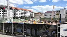 Schrammerstraße mit Großbaustelle Marienhof, Juni 2021