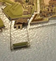 Marinehafen am Schiffschopf in Zürich im Stadtmodell nach dem Müllerplan von 1793.