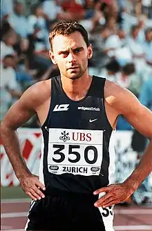 Mathias Rusterholz am Start über 400 m am Meeting «Weltklasse Zürich» im Jahr 2000