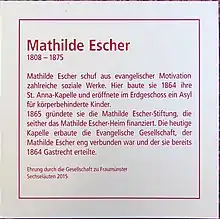 Gedenktafel Mathilde Escher, St.-Anna-Gasse 11, Zürich