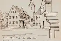 Lateinschule in Kirchheim unter Teck, Geburtshaus von Max Eyth, Zeichnung von Max Eyth, 1906, (→ Foto).