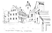 Lateinschule in Kirchheim unter Teck und Geburtshaus von Max Eyth, Zeichnung von Max Eyth, 1906 (→&nbsp;Foto)