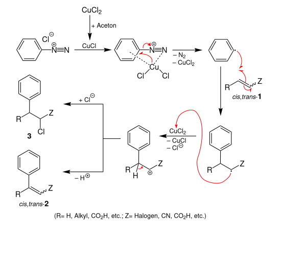 Vorgeschlagender Reaktionsmechanismu Meerwein-Arylierung