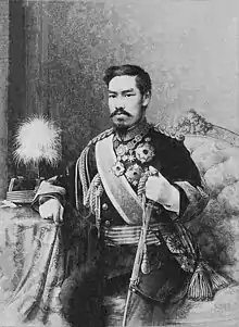 Offizielles Porträt des Kaisers Meiji, Conté-Kreidezeichnung von Chiossone