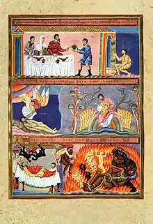 Szene: Gleichnis vom reichen Prasser und vom armen Lazarus (f. 78r)
