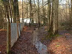 Der Graben des Melbbachs am Spielplatz an der Waldau mit überdurchschnittlich viel Wasser