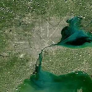 Satellitenaufnahme der Metropolregion Detroit