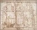 Entwurf eines Wandgrabs für Julius&nbsp;II., Michelangelo zugeschrieben, 1513. Uffizi, Florenz