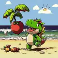 Midjourney kann Comicbilder kreieren, wie diesen kleinen Dinosaurier.