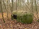 Umgestürzte Splitterschutzzelle beim früheren Zugang (52°&nbsp;24′&nbsp;15,9″&nbsp;N, 9°&nbsp;50′&nbsp;36,9″&nbsp;O52.404429.84359)