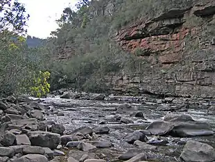Blick flussaufwärts des Mitchell River in der Nähe des Zuflusses de Woolshed Creek im Mitchell River National Park