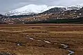 Blick von Südosten über das Mòinteach Mhòr, eine Verlandungszone am Südwestufer von Loch Laggan, auf den Beinn a’ Chaorainn