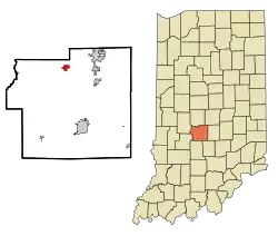 Lage von Monrovia im Morgan County (links) und in Indiana (rechts)