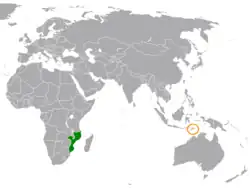 Lage von Mosambik und Osttimor