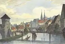 Henkersteg und Karlsbrücke in Nürnberg, um 1850