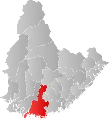 Lage der Kommune in der Provinz Agder