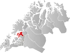 Lage der Kommune in der Provinz Troms