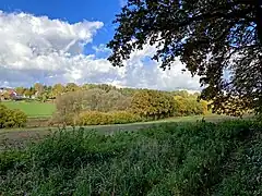 Blick über das untere Bachtal der Hesselbecke auf die Klinik Blankenstein