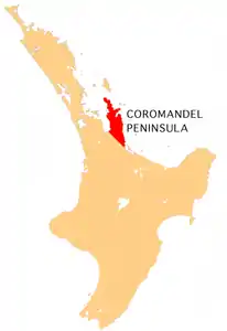 Karte von Coromandel PeninsulaMāori: Te Tara-o-te-ika-o-Māui