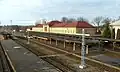 Bahnhof von České Velenice während der Elektrifizierungsarbeiten