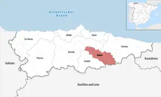 Die Lage der Comarca Nalón in der autonomen Gemeinschaft Asturien