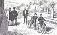 Napoléon Eugène Louis Bonaparte (links) und Alberto di Roccagiovine (rechts) auf Michaulinen. Im Hintergrund links Napoleon III. (1869)