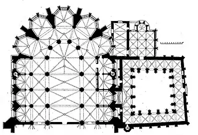 Grundriss von Chor und KreuzgangArchäologischer Kongressvon Frankreich 1906 von Henri Nodet (1855–1941)