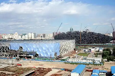 Unregelmäßiges Raumfachwerk des Water Cube in Peking