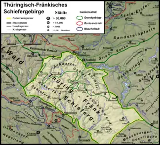Das Thüringisch-Fränkische Schiefergebirge mit dem Frankenwald im Südosten