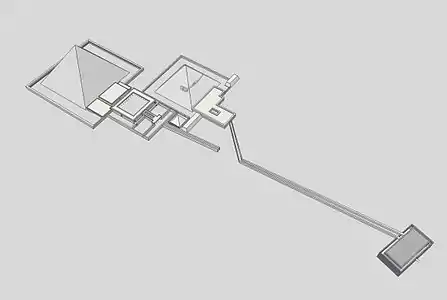 Isometrische Ansicht der Pyramiden des Neferirkare (links) und des Niuserre
