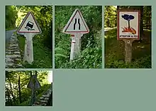 Abbildungen Waldbrandgefahr, Schleudergefahr, Fahrbahnverengung