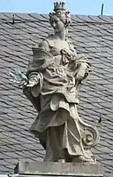 21. Gloria Principum (Fürstenruhm) – Krone, Lorbeerkranz, Stele.
