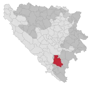Lage der Gemeinde Nevesinje in Bosnien und Herzegowina (anklickbare Karte)