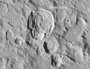 Newcomb mit Nebenkratern (LROC-WAC)