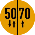 Normalschild für Fahrbahnbreiten b&nbsp;≥&nbsp;5,50&nbsp;m (zweistreifiger Verkehr)
