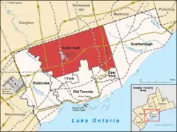 Lage von North York (rot) in Toronto