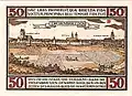 Scheinrückseite B: „HÆC URBS PROMERRUIT, QUÆ BRIETZIA FIDA VOCETUR, PRINCIPIBUS BELLI TEMPORE FIDA FUIT - Dies ist die Stadt, die verdient, dass sie Treuenbrietzen genannt wird, denn in den Zeiten des Krieges blieb sie den Fürsten getreu.“