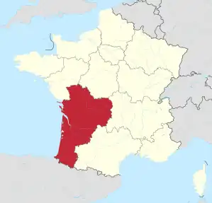Lage der Region Nouvelle-Aquitaine in Frankreich