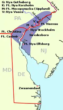 Karte von Neuschweden um 1650