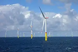 Blick von der Povl Anker auf den noch in Bau befindlichen Windpark