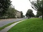 Südabschnitt der Oberfeldstraße mit dem Postgebäude