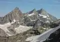 Blick vom Testa del Leone auf Ober&nbsp;Gabelhorn, Zinalrothorn und Weisshorn der Weisshorngruppe.