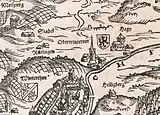 Der Kirchturm von Oberwinterthur mit Helm auf der Kantonskarte von Jos Murer, 1566