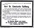 Nachruf der Belegschaft in der Magdeburger Zeitung vom 17. August 1910