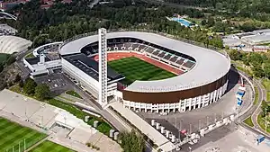Das renovierte Olympiastadion am 12. August 2020, wenige Tage vor der Wiedereröffnung